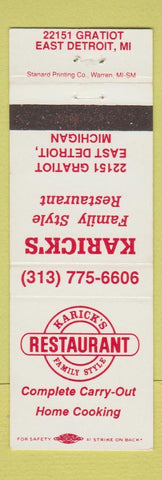 Matchbook Cover - Karick's Family Style Restaurant East Detroit MI