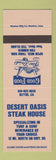Matchbook Cover - Desert Oasis Steak House Blythe CA