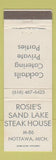 Matchbook Cover - Rosie's Sand Lake Steak House Nottawa MI