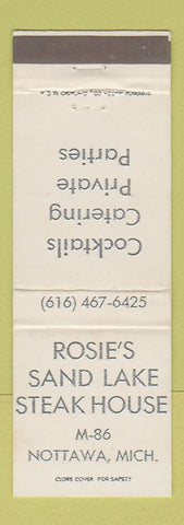 Matchbook Cover - Rosie's Sand Lake Steak House Nottawa MI