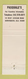 Matchbook Cover - Pasquale's Restaurant Italian Birmingham AL