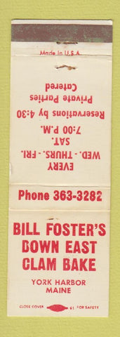 Matchbook Cover - Bill Foster's Down East Clam Bake York Harbor ME