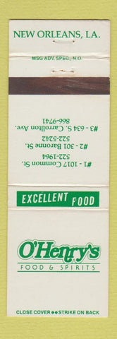 Matchbook Cover - O'Henry's Food and Spirits New Orleans LA