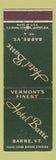 Matchbook Cover - Hotel Barre VT DD Bean