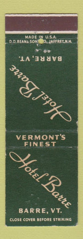 Matchbook Cover - Hotel Barre VT DD Bean