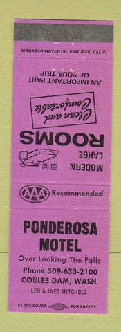 Matchbook Cover - Ponderosa Motel Coulee Dam WA