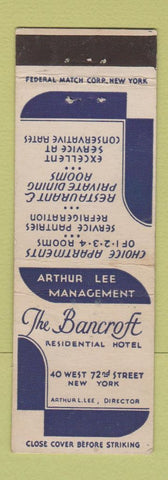 Matchbook Cover - Bancroft Residential Hotel New York City Federal