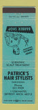 Matchbook Cover - Patrick's Hair Salon Detroit MI