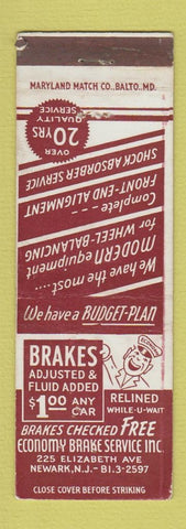 Matchbook Cover - Economy Brake Service Newark NJ