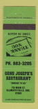 Matchbook Cover - Gene Joseph's Restaurant Klamath Falls OR