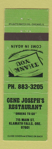 Matchbook Cover - Gene Joseph's Restaurant Klamath Falls OR