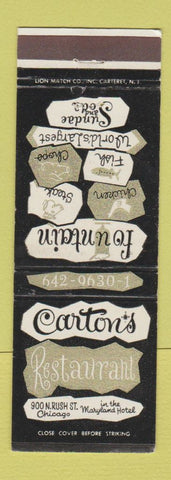 Matchbook Cover - Carton's Restaurant Chicago IL Maryland Hotel