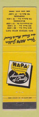 Matchbook Cover - NAPA Auto Parts Sharpsburg Wilkinsburg PA