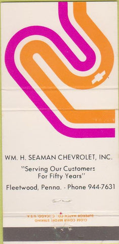 Matchbook Cover - SM Seaman Chevrolet Fleetwood PA 30 Strike