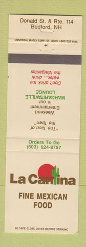 Matchbook Cover - La Cantina Mexican Food Bedford NH