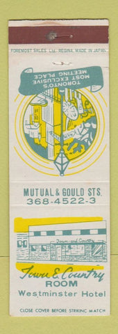 Matchbook Cover - Town and Country Room Westminster Hotel Toronto ON