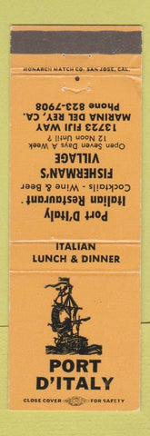 Matchbook Cover - Port D'Italy Italian Restaurant Marina Del Rey CA