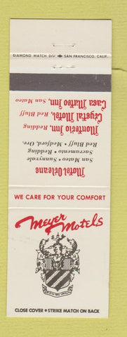 Matchbook Cover - Meyer Hotels Motel Orleans San Mateo Sunnyvale Sacramento CA