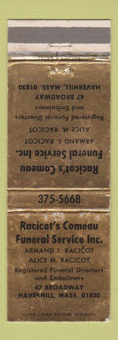 Matchbook Cover - Racicot's Comeau Funeral Home Haverhill MA WEAR