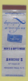 Matchbook Cover - Stein Block Men's Clothes Amberg's Niagara Falls NY