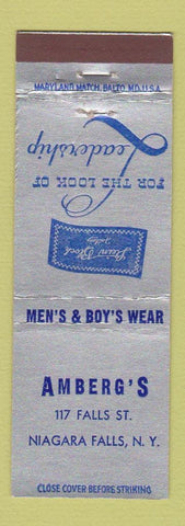 Matchbook Cover - Stein Block Men's Clothes Amberg's Niagara Falls NY