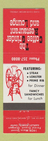 Matchbook Cover - The Coffee Grinder Restaurant and Lounge Forest Grove OR