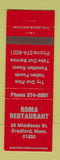 Matchbook Cover - Roma Restaurant Italian Bradford MA