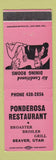Matchbook Cover - Ponderosa Restaurant Beaver UT WEAR