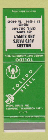 Matchbook Cover - Millers Auto Parts Craig Colorado Toledo Steel
