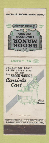 Matchbook Cover - Brook Manor Restaurant North Attleboro MA feature WEAR