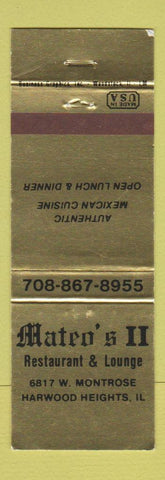 Matchbook Cover - Mateo's II Restaurant Lounge Harwood Heights IL