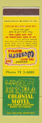 Matchbook Cover - Colonial Motel Best Western Kansas City KS