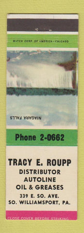Matchbook Cover - Tracy Roupp Autoline oil distributor South Williamsport PA