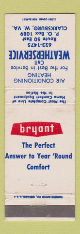Matchbook Cover - Bryant Heating Air Conditioning Clarksburg WV