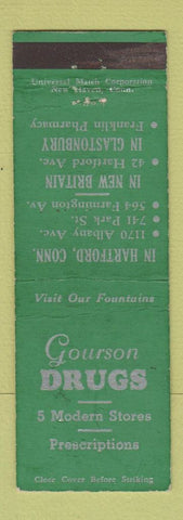 Matchbook Cover - Gourson Drugs Hartford New Britain Glastonbury CT
