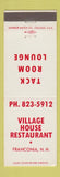 Matchbook Cover - Village House Restaurant Franconia NH