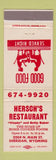 Matchbook Cover - Hersch's Restaurant Sheridan WY