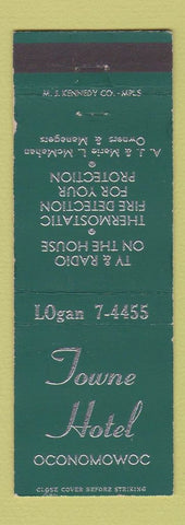 Matchbook Cover - Towne Hotel Oconomowoc WI