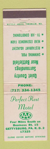 Matchbook Cover - Perfect Rest Motel Gettysburg PA WEAR