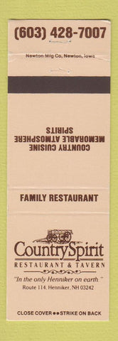 Matchbook Cover - Country Spirit Restaurant Tavern Henniker NH