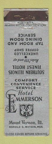 Matchbook Cover - Hotel Emmerson Mount Vernon IL Federal WORN