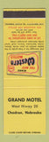 Matchbook Cover - Grand Motel Chadron NE Best Western