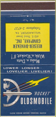 Matchbook Cover - Oldsmobile Rocket Keeser Daneker Williamsport PA 30 Strike