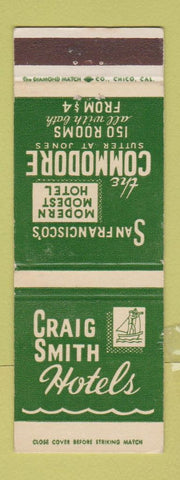 Matchbook Cover - Craig Smith Hotels San Francisco CA The Commodore WEAR
