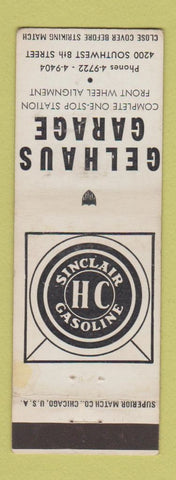 Matchbook Cover - Sinclair oil gas Gelhaus Garage Miami FL WEAR