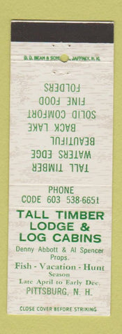 Matchbook Cover - Tall Timber Lodge Log Cabins Pittsburg NH DD Bean