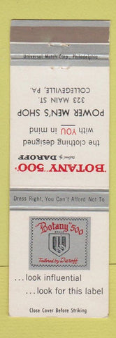 Matchbook Cover - Botany 50 Men's Clothes Power Collegeville PA