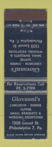 Matchbook Cover - Giovanni's Restaurant Philadelphia PA