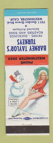 Matchbook Cover - Barney Taylor's Turkeys Westminster CA pinup low phone #