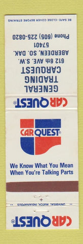 Matchbook Cover - Car Quest Auto Parts General Trading Aberdeen SD